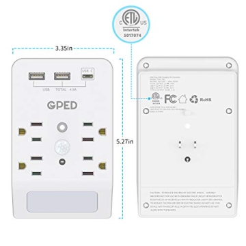 USB Wall Outlet Surge Protector with Night Light