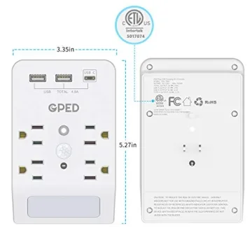 USB Wall Outlet Surge Protector with Night Light