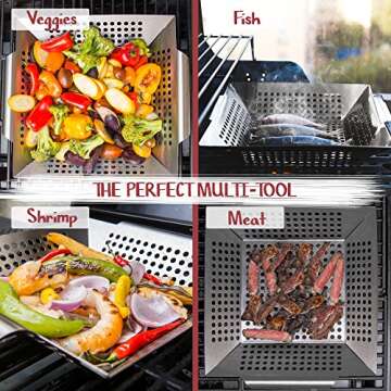 Deluxe Grill Basket: Perfect for BBQs, Camping & Outdoor Cooking