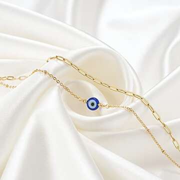 Tarsus Blue Evil Eye Anklet for Women Adjustable Ojo Turco Kabbalah Amulet Nazar Layered Women Anklets