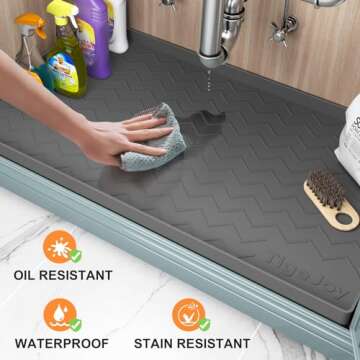 TigeJoy Waterproof Under Sink Mat 22" x 19", Shelf Liner Protector in Kitchen and Bathroom, Silicone...