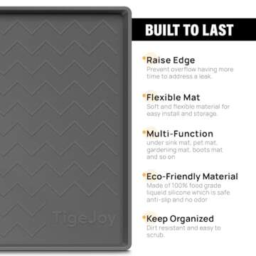 TigeJoy Waterproof Under Sink Mat 22" x 19", Shelf Liner Protector in Kitchen and Bathroom, Silicone Cabinet Liners for Organizers and Storage, Fit as Drawer Mats or Drip Tray