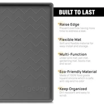 TigeJoy Waterproof Under Sink Mat 22" x 19", Shelf Liner Protector in Kitchen and Bathroom, Silicone Cabinet Liners for Organizers and Storage, Fit as Drawer Mats or Drip Tray