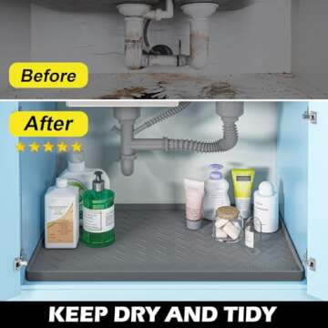 TigeJoy Waterproof Under Sink Mat 22" x 19", Shelf Liner Protector in Kitchen and Bathroom, Silicone Cabinet Liners for Organizers and Storage, Fit as Drawer Mats or Drip Tray
