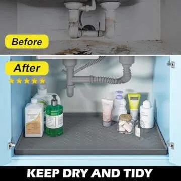 TigeJoy Waterproof Under Sink Mat 22" x 19", Shelf Liner Protector in Kitchen and Bathroom, Silicone Cabinet Liners for Organizers and Storage, Fit as Drawer Mats or Drip Tray