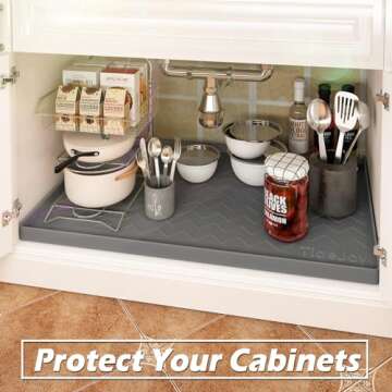TigeJoy Waterproof Under Sink Mat 22" x 19", Shelf Liner Protector in Kitchen and Bathroom, Silicone Cabinet Liners for Organizers and Storage, Fit as Drawer Mats or Drip Tray