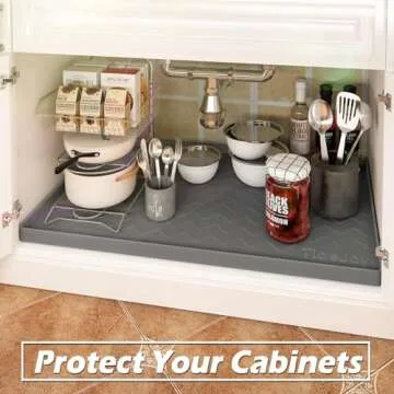 TigeJoy Waterproof Under Sink Mat 22" x 19", Shelf Liner Protector in Kitchen and Bathroom, Silicone Cabinet Liners for Organizers and Storage, Fit as Drawer Mats or Drip Tray
