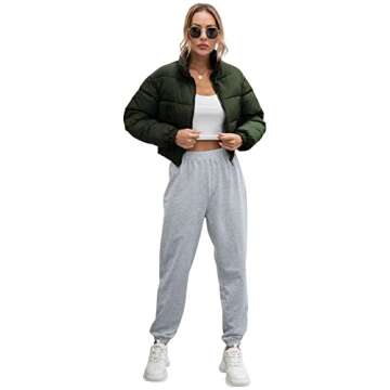 Gihuo Womens Cropped Quilted Puffer Jacket Lightweight Padded Coat Warm Puffy Coat Zip UP Bubble Coats with Pockets(Army-M)