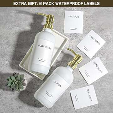 GMITING Hand and Dish Soap Dispenser Set, Kitchen Soap Dispenser Set with Ceramic Tray, 2 Pack 16 Oz White Thick Glass Liquid Bottle with Gold Pump for Bathroom Decor, Modern Lotion Dispensers Bottles