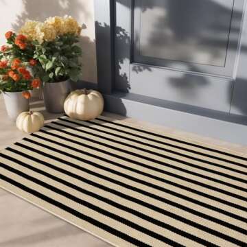 LEEVAN Washable Striped Outdoor Rug for Entryways