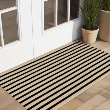 LEEVAN Washable Striped Outdoor Rug for Entryways
