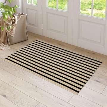 LEEVAN Washable Striped Outdoor Rug for Entryways