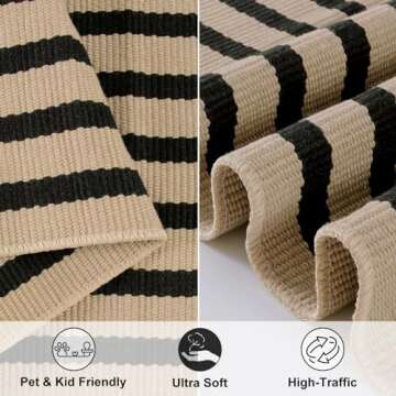 LEEVAN Washable Striped Outdoor Rug for Entryways