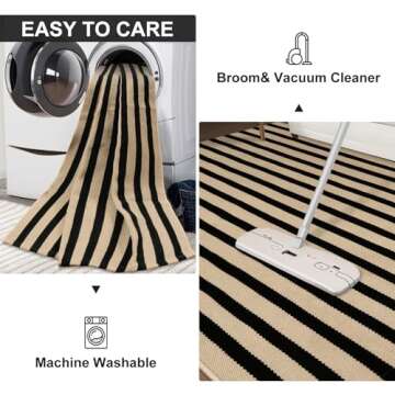 LEEVAN Washable Striped Outdoor Rug for Entryways