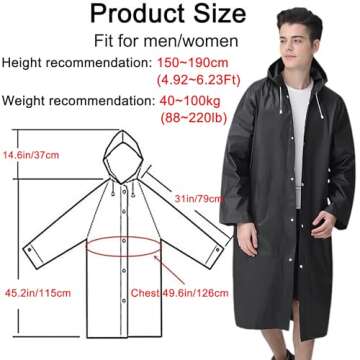Cosowe Rain Ponchos for Adults Reusable, 2 Pcs Raincoats for Women Men with Hood (B-Adults Poncho-Black)