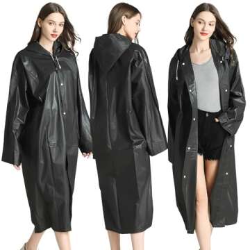 Cosowe Rain Ponchos for Adults Reusable, 2 Pcs Raincoats for Women Men with Hood (B-Adults Poncho-Black)