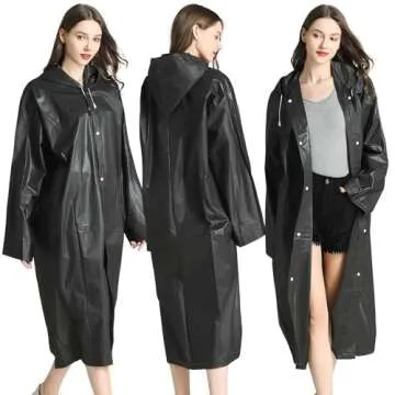 Cosowe Rain Ponchos for Adults Reusable, 2 Pcs Raincoats for Women Men with Hood (B-Adults Poncho-Black)