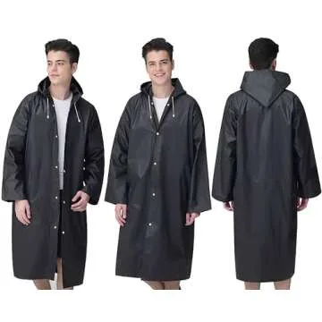 Cosowe Rain Ponchos for Adults Reusable, 2 Pcs Raincoats for Women Men with Hood (B-Adults Poncho-Black)