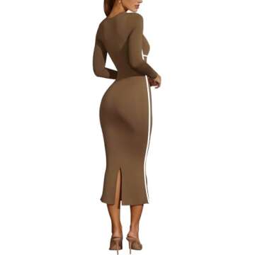 Lrady Women's Sexy Square Neck Bodycon Midi Dresses Elegant Long Sleeve Back Slit Long Cocktail Club...