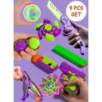 Fidget Toy Gun, 1911 Stress Shot Toy Gun Set for Adults & Kids, 3D Printed Peace Pistol Fidget Toy Anxiety Relief Items Pack, 9 PCS