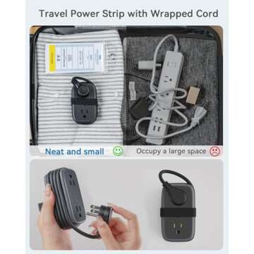 Travel Power Strip with USB Ports, NTONPOWER 4ft Flat Plug Wrapped Around Short Extension Cord with ...