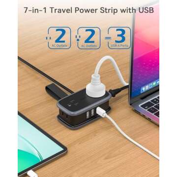 Travel Power Strip with USB Ports, NTONPOWER 4ft Flat Plug Wrapped Around Short Extension Cord with 4 Outlets 3 USB Ports, Compact for Cruise Travel Essential Hotel Home Office, Black