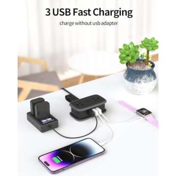 Travel Power Strip with USB Ports, NTONPOWER 4ft Flat Plug Wrapped Around Short Extension Cord with 4 Outlets 3 USB Ports, Compact for Cruise Travel Essential Hotel Home Office, Black