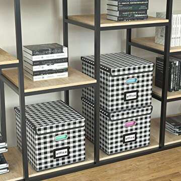 New Collapsible File Storage Organizer Box with Lid, Huolewa Lattice Linen Office Document Storage, ...