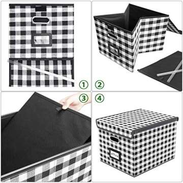 New Collapsible File Storage Organizer Box with Lid, Huolewa Lattice Linen Office Document Storage, Universal Hanging Filing Organization Box for Letter/Legal Folder, Decorative Home File Storage Bin