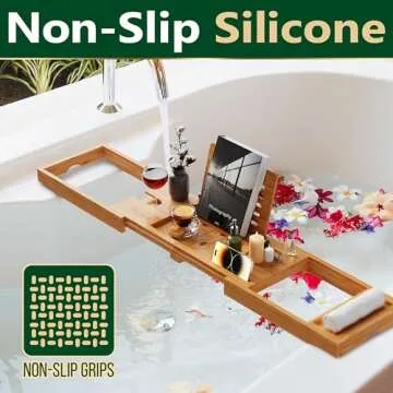 SereneLife Bamboo Bath Caddy – Expandable & Stylish Tray