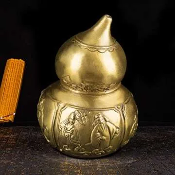 FengShui Brass Wu Lou Gourd with Chinese Eight Immortals Statue Home Desk Decor ZD043