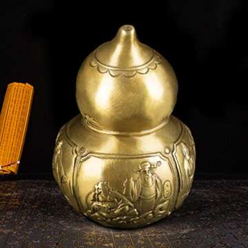 FengShui Brass Wu Lou Gourd with Chinese Eight Immortals Statue Home Desk Decor ZD043