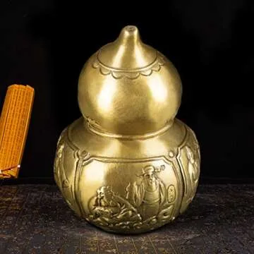 FengShui Brass Wu Lou Gourd with Chinese Eight Immortals Statue Home Desk Decor ZD043
