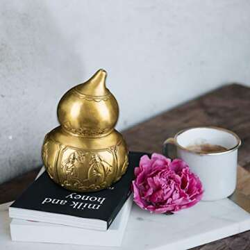 FengShui Brass Wu Lou Gourd with Chinese Eight Immortals Statue Home Desk Decor ZD043