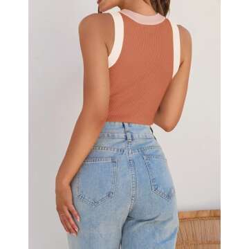 ZESICA Womens Summer Sleeveless Tank Tops Ribbed High Neck Racerback Slim Fitted Color Block Casual Shirts,Coral,Small