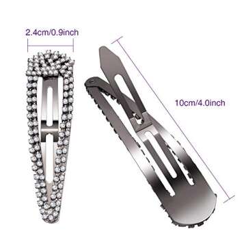 Geyoga 6 Pieces Rhinestone Snap Hair Clips 4 Inch Metal Hair Barrettes Hairpins Crystal for Women Wedding Accessories(Black, Silver, Gold)