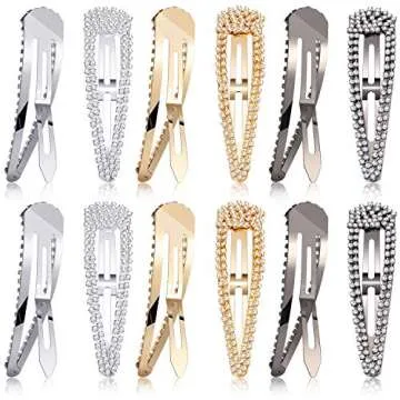 Geyoga 6 Pieces Rhinestone Snap Hair Clips 4 Inch Metal Hair Barrettes Hairpins Crystal for Women Wedding Accessories(Black, Silver, Gold)