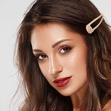 Geyoga 6 Pieces Rhinestone Snap Hair Clips 4 Inch Metal Hair Barrettes Hairpins Crystal for Women Wedding Accessories(Black, Silver, Gold)