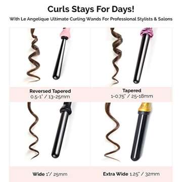 Le Angelique 1 Inch Ceramic Curling Wand for Beach Waves, Short & Long Curls - 25mm Professional Clipless Curler Iron with Glove and 2 Clips | 450F Instant Heat | Dual Voltage - Black