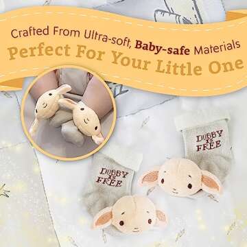 Kids Preferred Harry Potter Dobby Baby Infant Rattle Socks with Dobby Plush Rattle and Dobby is Free - Soft Baby Sock Feet Rattles Encourage Leaning Development Newborn to 9 Months