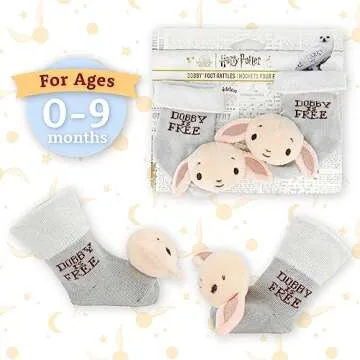 Kids Preferred Harry Potter Dobby Baby Infant Rattle Socks with Dobby Plush Rattle and Dobby is Free - Soft Baby Sock Feet Rattles Encourage Leaning Development Newborn to 9 Months