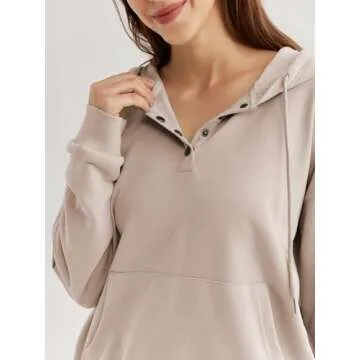 Ezymall Womens Casual Hoodies Pullover Tops Cream Long Sleeve Crewneck Sweatshirts Cruise Clothes With Pocket