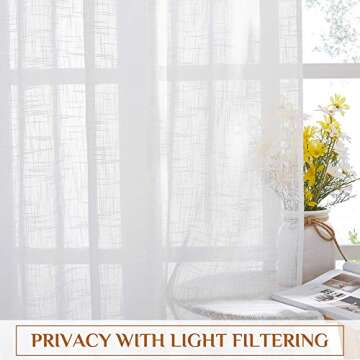 NICETOWN Semi Sheer Curtains 84 inches Length, Rod Pockets Linen Sheer Curtains Window Treatments Privacy with Light Filter for Farmhouse/Home Office, White, 132" Wide Total 2 Pieces