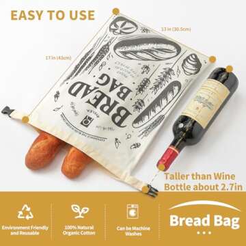 Ryelea Bread Bags - 2 Packs Reusable Cotton Bags for Homemade Bag Sourdough and Loaf Storage-17" x 13" (Ephedra+White)