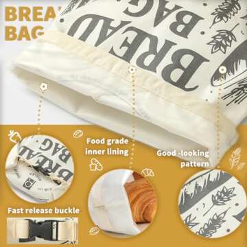 Ryelea Bread Bags - 2 Packs Reusable Cotton Bags for Homemade Bag Sourdough and Loaf Storage-17" x 13" (Ephedra+White)