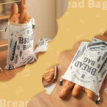 Ryelea Bread Bags - 2 Packs Reusable Cotton Bags for Homemade Bag Sourdough and Loaf Storage-17" x 13" (Ephedra+White)