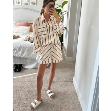 Bufushaoh Women's Striped 2 Piece Casual Lounge Set