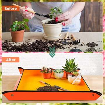 Repotting Mat for Indoor Plant Transplanting & Potting Soil Mess Control, 26.8" X 26.8" Portable Pot...