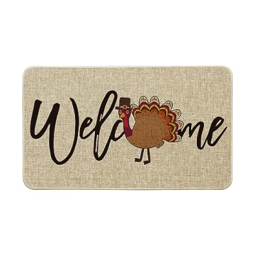 Artoid Mode Turkey Thanksgiving Welcome Doormat, Thanksful Home Decor Low-Profile Switch Rug Door Ma...