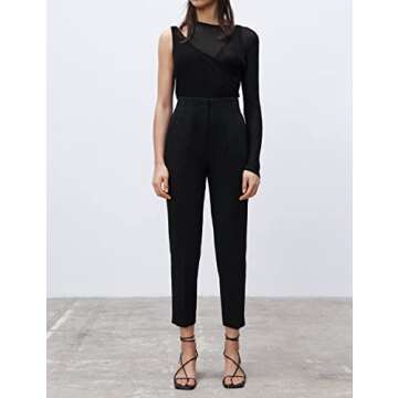 Ugerlov Women's High Waisted Dress Pants Work Business Casual Slacks Tapered Ankle Pants with Pockets, Black Large